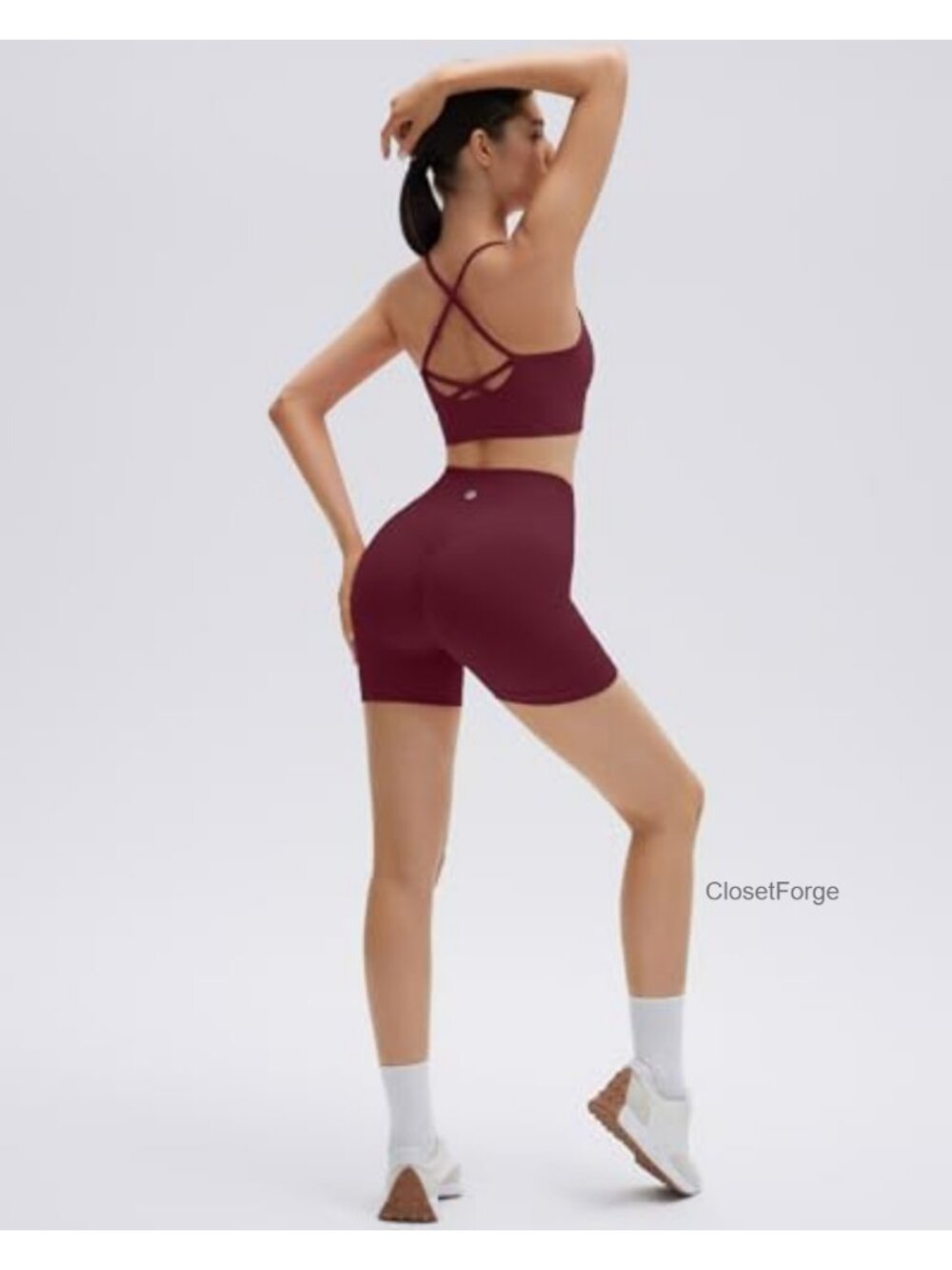 Seamless 2 Piece Workout Set Criss Cross Sports Bra High Waist Booty Shorts - Picture 5 of 6